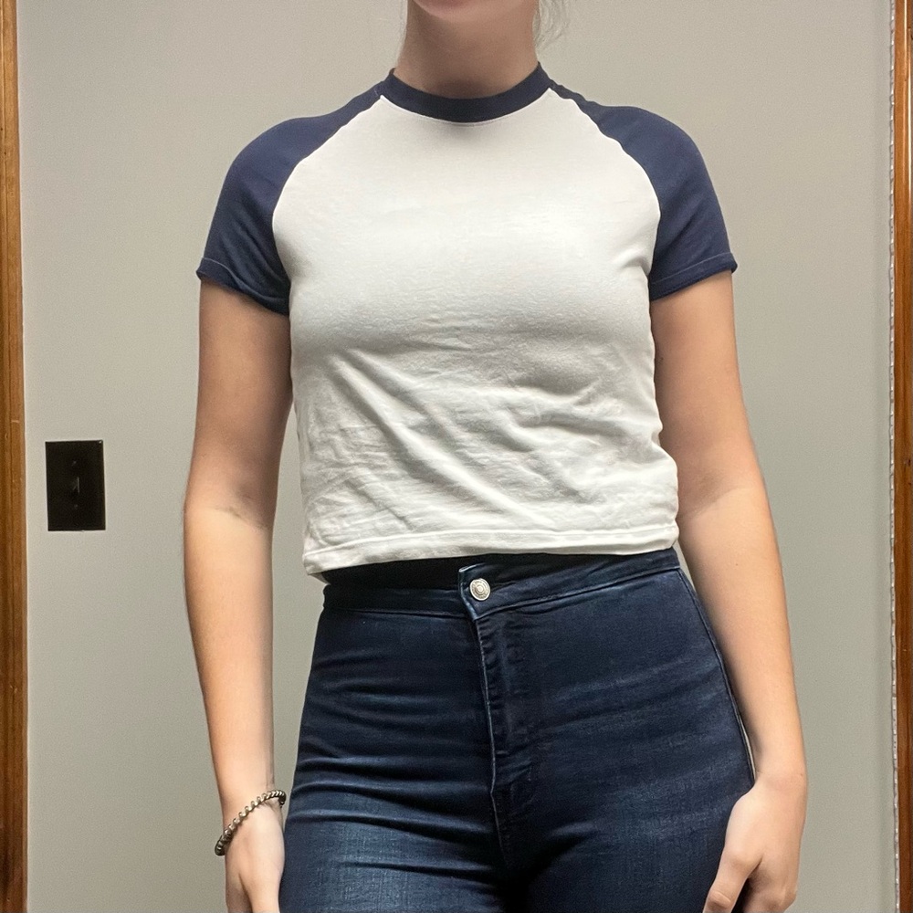 H&M Navy and White Raglan Sleeve Tee